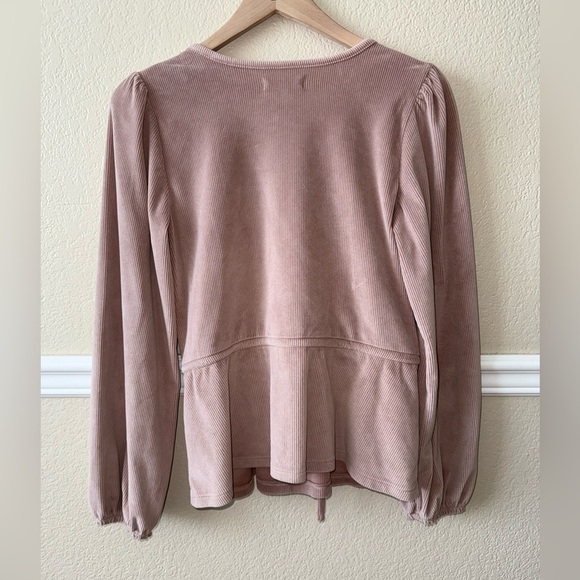 Madewell Corduroy Tie-front Faux-wrap Long Sleeve Blouse Top Pink Mauve Small - Picture 4 of 9